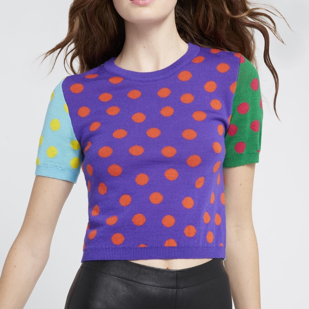 Alice + Olivia Ciara Dot Colorblock Crop Sweater